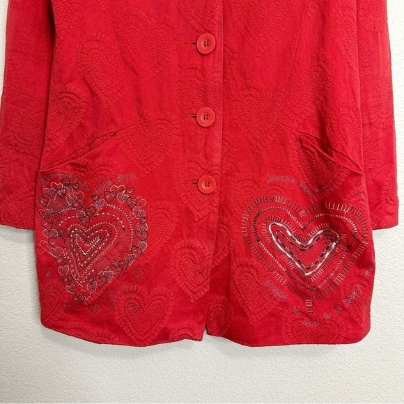 Desigual Red Heart Embroidered Jacquard Long Sleeves Peacoat, Sz Medium - Picture 5 of 14